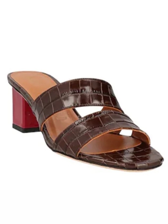 STAUD Shoes - Staud Jules Croc-Embossed Red Block Heel Leather